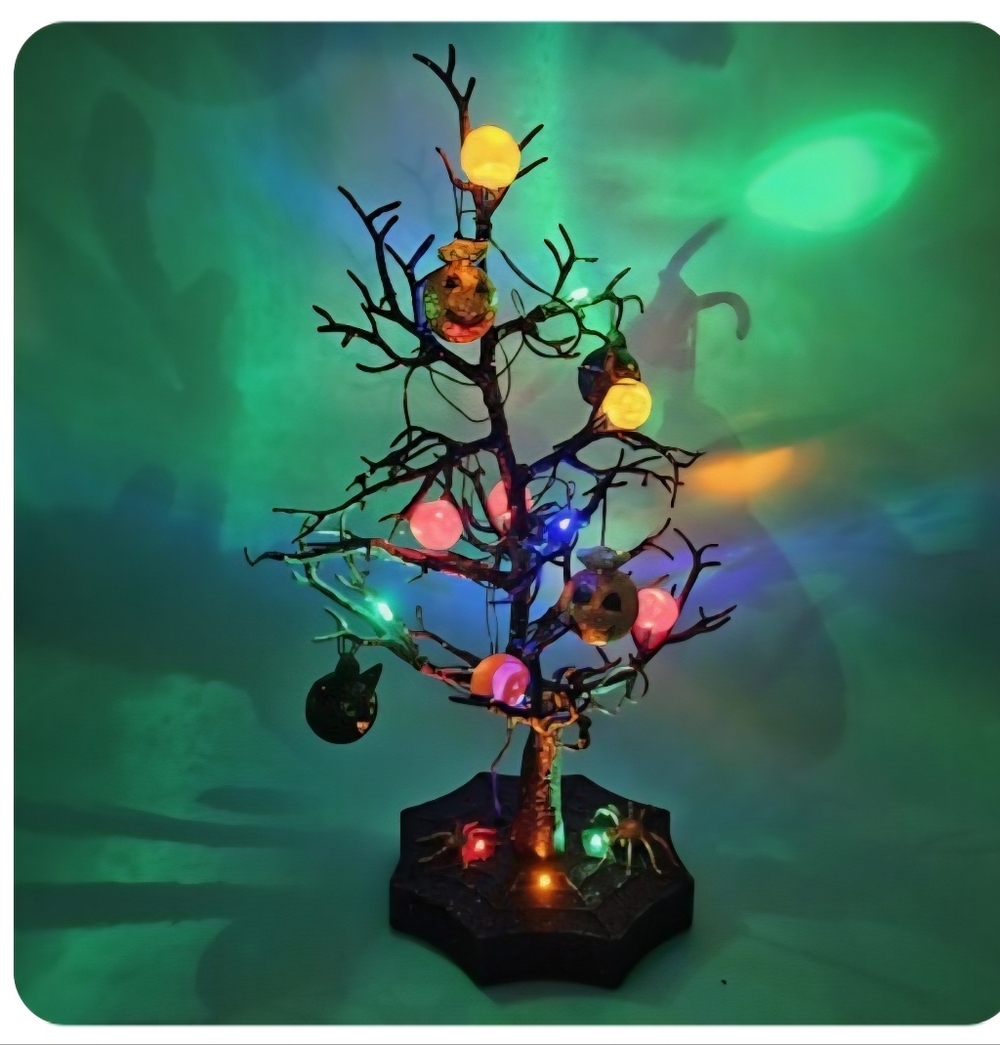 Vintage Avon 2012 Sparkling Purple Glitter Lighted Halloween Tree NIB